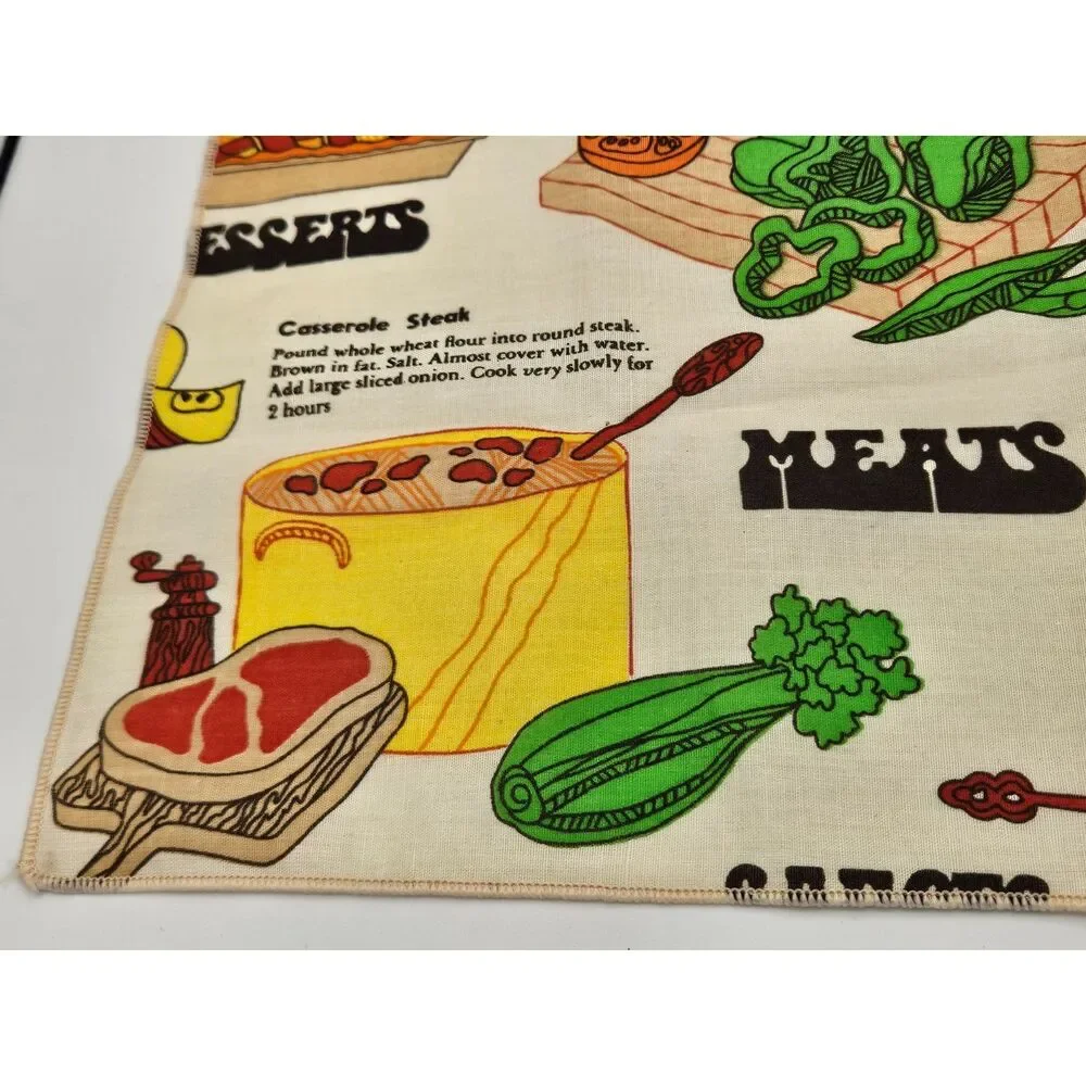 Vintage 1970s Whole Wheat Recipes Linen Tea Towel